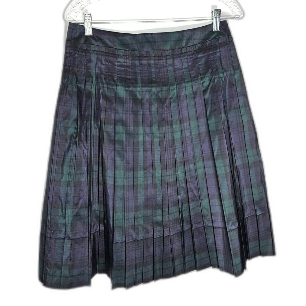 TALBOTS Private School Girl Blue Green Pleated 100% Silk Skirt Size 6